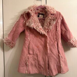 Very unique, sweet, girl's faux shearling, with embroidery, size 6/8 girls